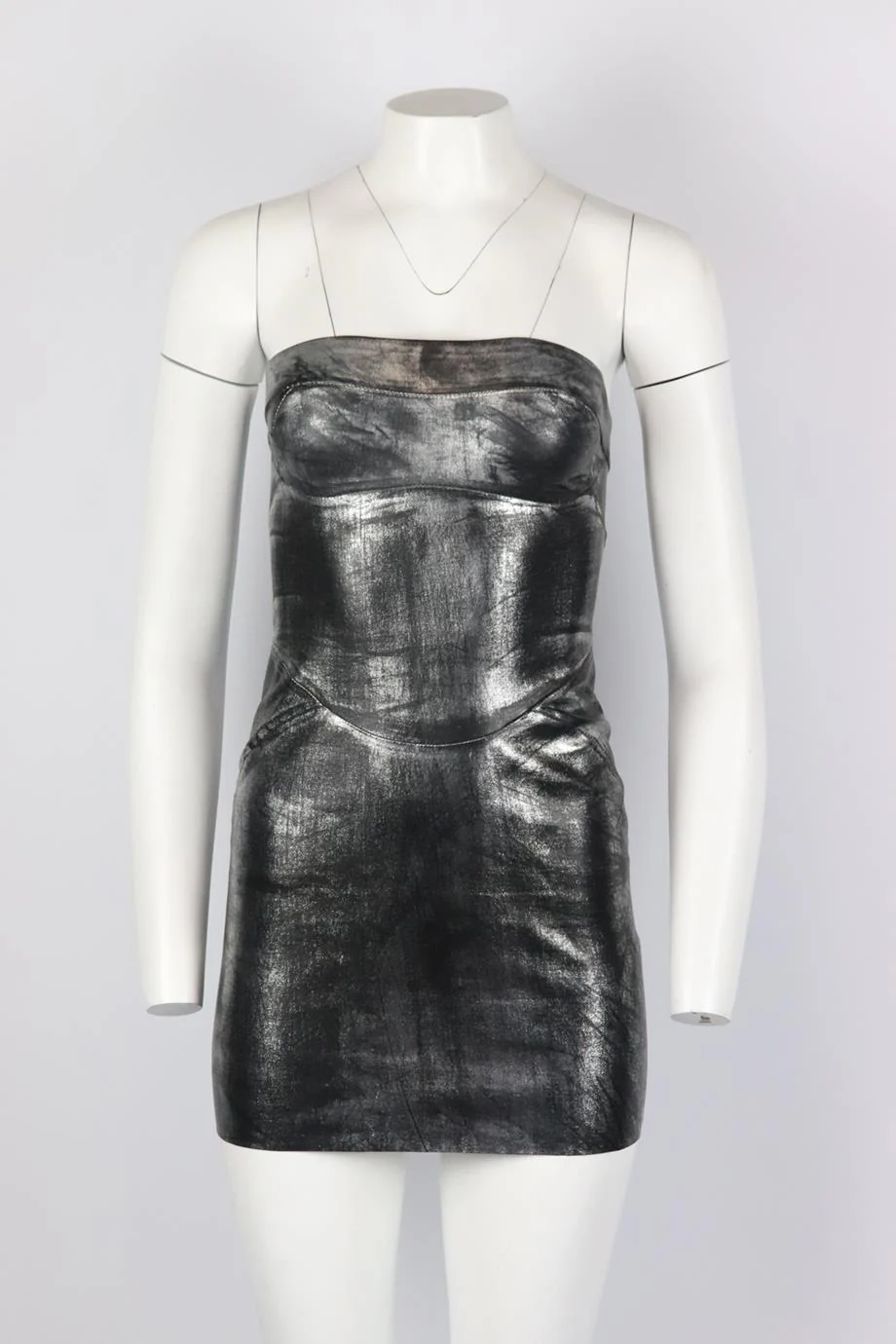 JITROIS STRAPLESS METALLIC STRETCH LEATHER MINI DRESS FR 38 UK 10 - Image 2