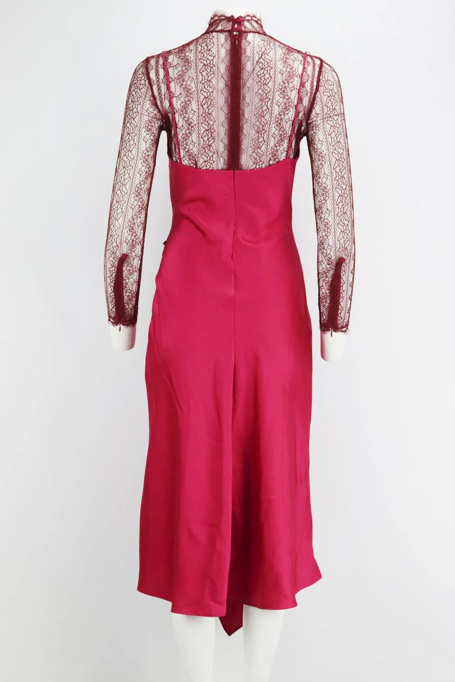 JONATHAN SIMKHAI ASYMMETRIC LACE TRIMMED SATIN MIDI DRESS US 2 UK 6 - Image 4