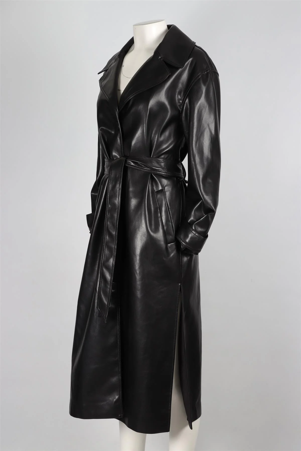 JONATHAN SIMKHAI BLACK FAUX LEATHER TRENCH COAT SMALL - Image 3
