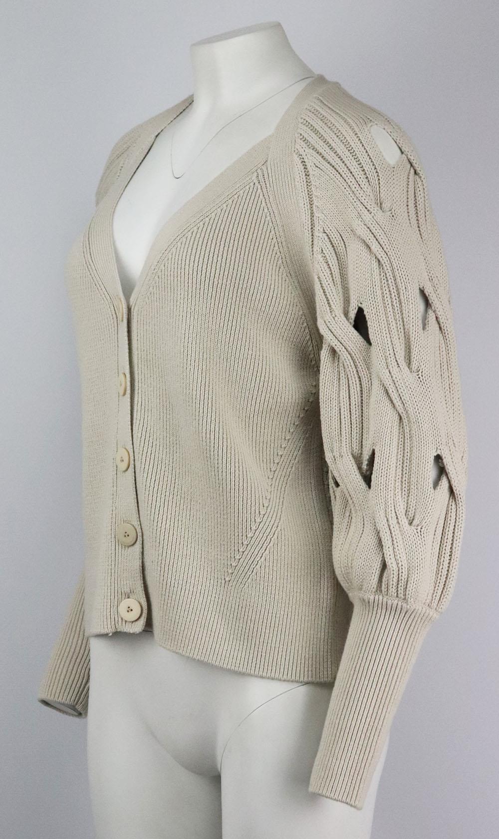 JONATHAN SIMKHAI CABLE KNIT WOOL AND COTTON BLEND CARDIGAN SMALL - Image 3