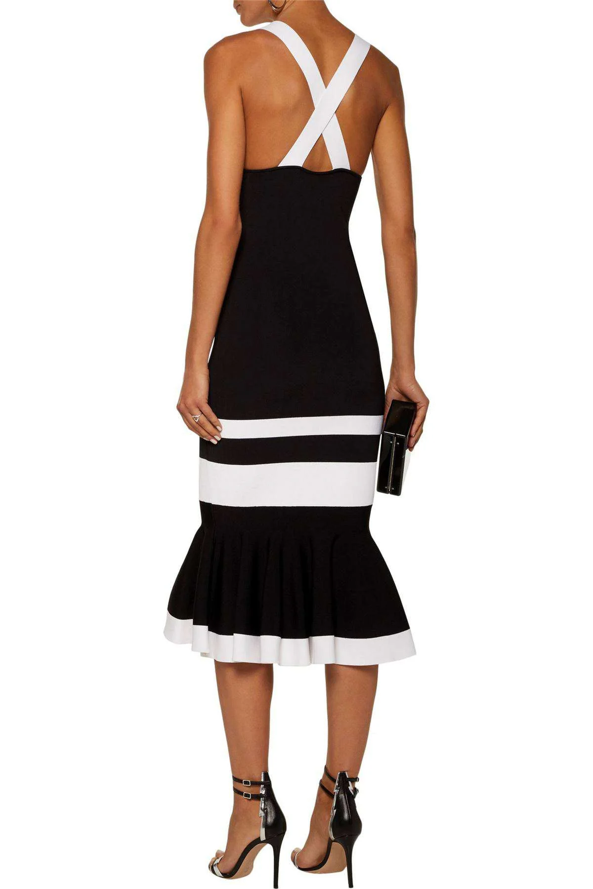 JONATHAN SIMKHAI FLUTED STRIPED STRETCH-KNIT MIDI DRESS SMALL - Image 2