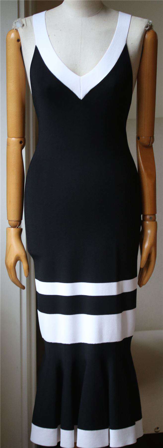 JONATHAN SIMKHAI FLUTED STRIPED STRETCH-KNIT MIDI DRESS SMALL - Image 3