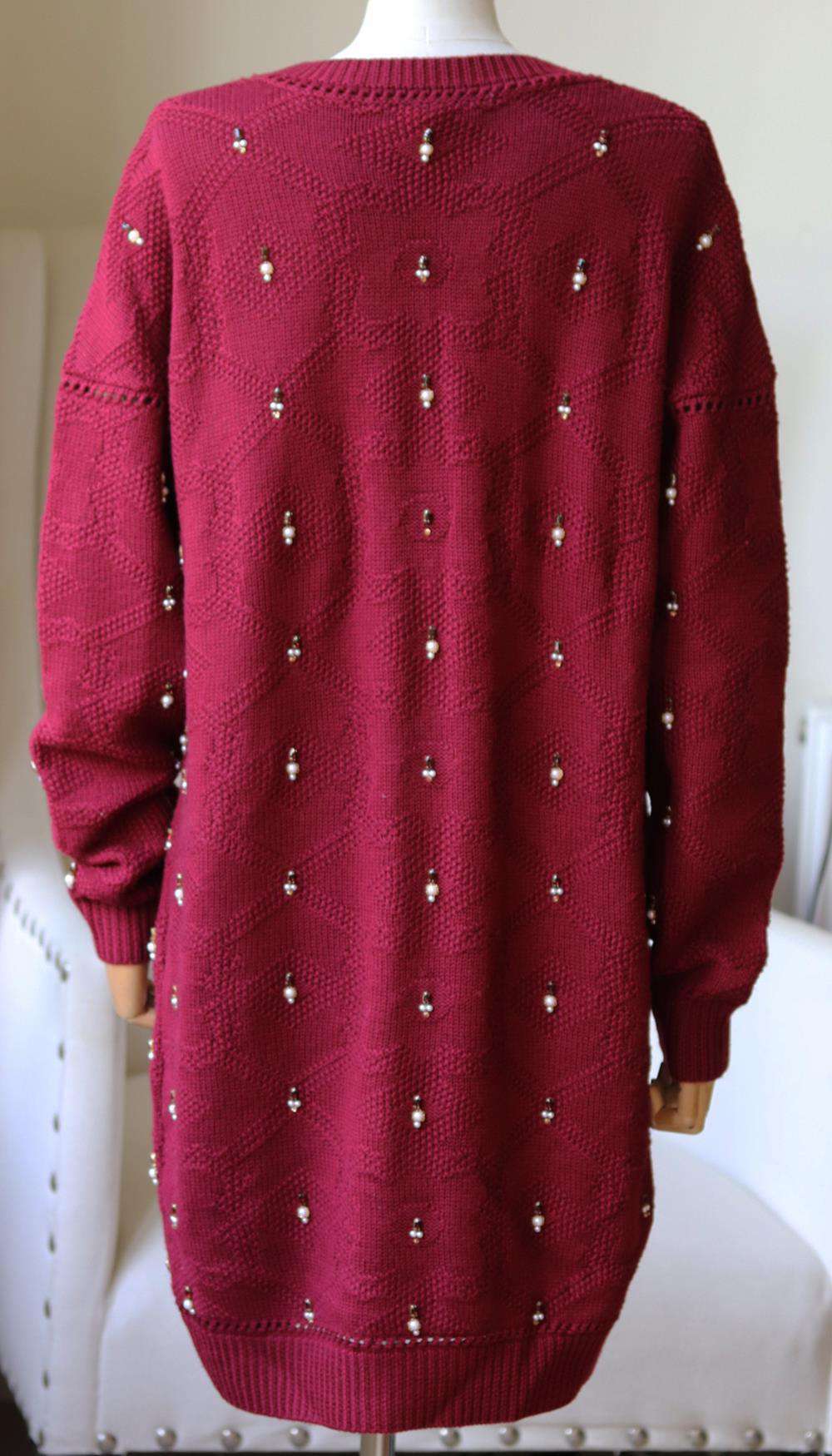 JONATHAN SIMKHAI POINTELLE TRIMMED EMBELLISHED WOOL CARDIGAN SMALL - Image 4