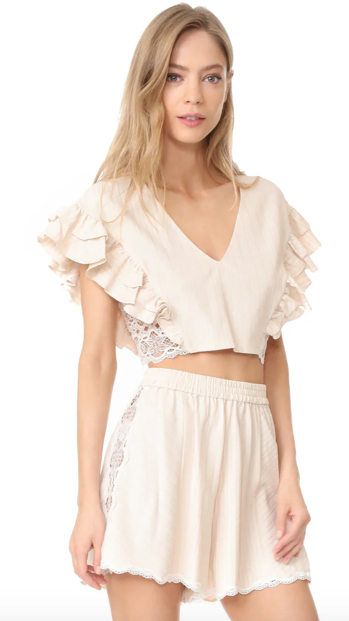JONATHAN SIMKHAI TRIMMED LACE RUFFLE CROP TOP MEDIUM - Image 7