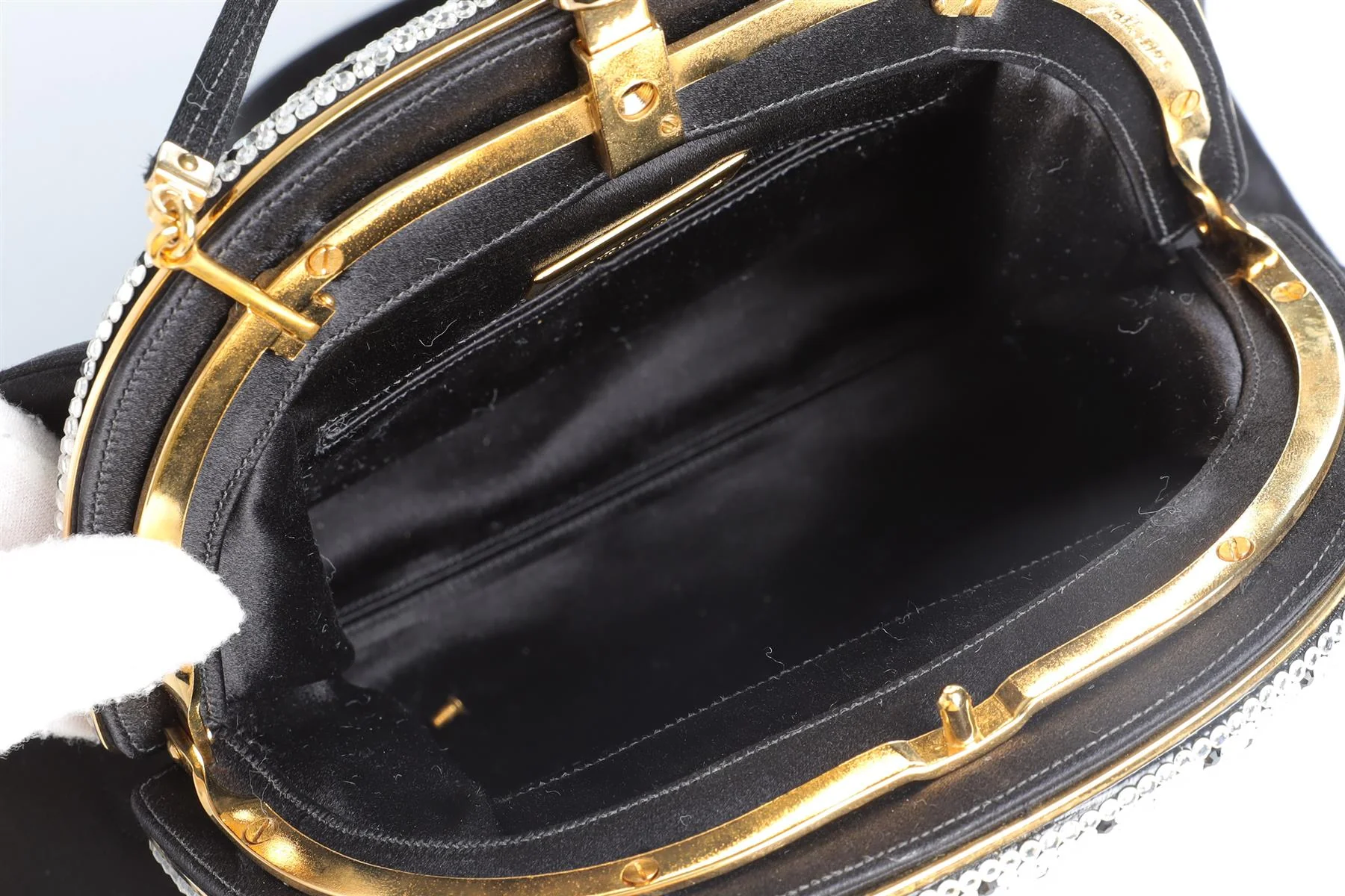 JUDITH LEIBER BLACK VINTAGE CRYSTAL AND SATIN CLUTCH - Image 11