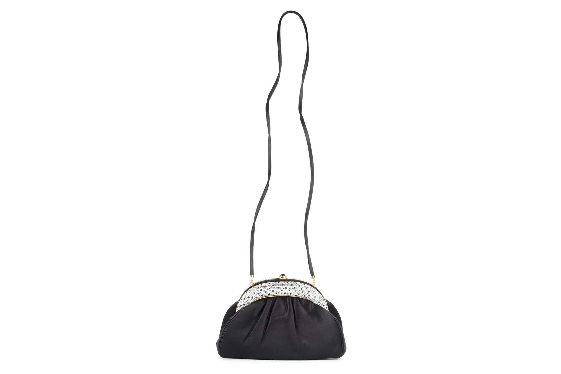 JUDITH LEIBER BLACK VINTAGE CRYSTAL AND SATIN CLUTCH - Image 3