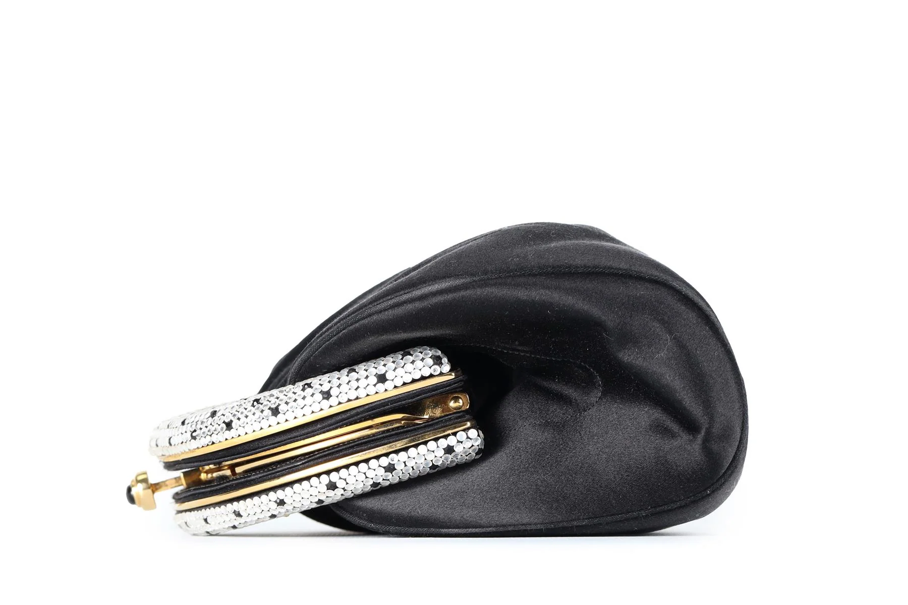 JUDITH LEIBER BLACK VINTAGE CRYSTAL AND SATIN CLUTCH - Image 6