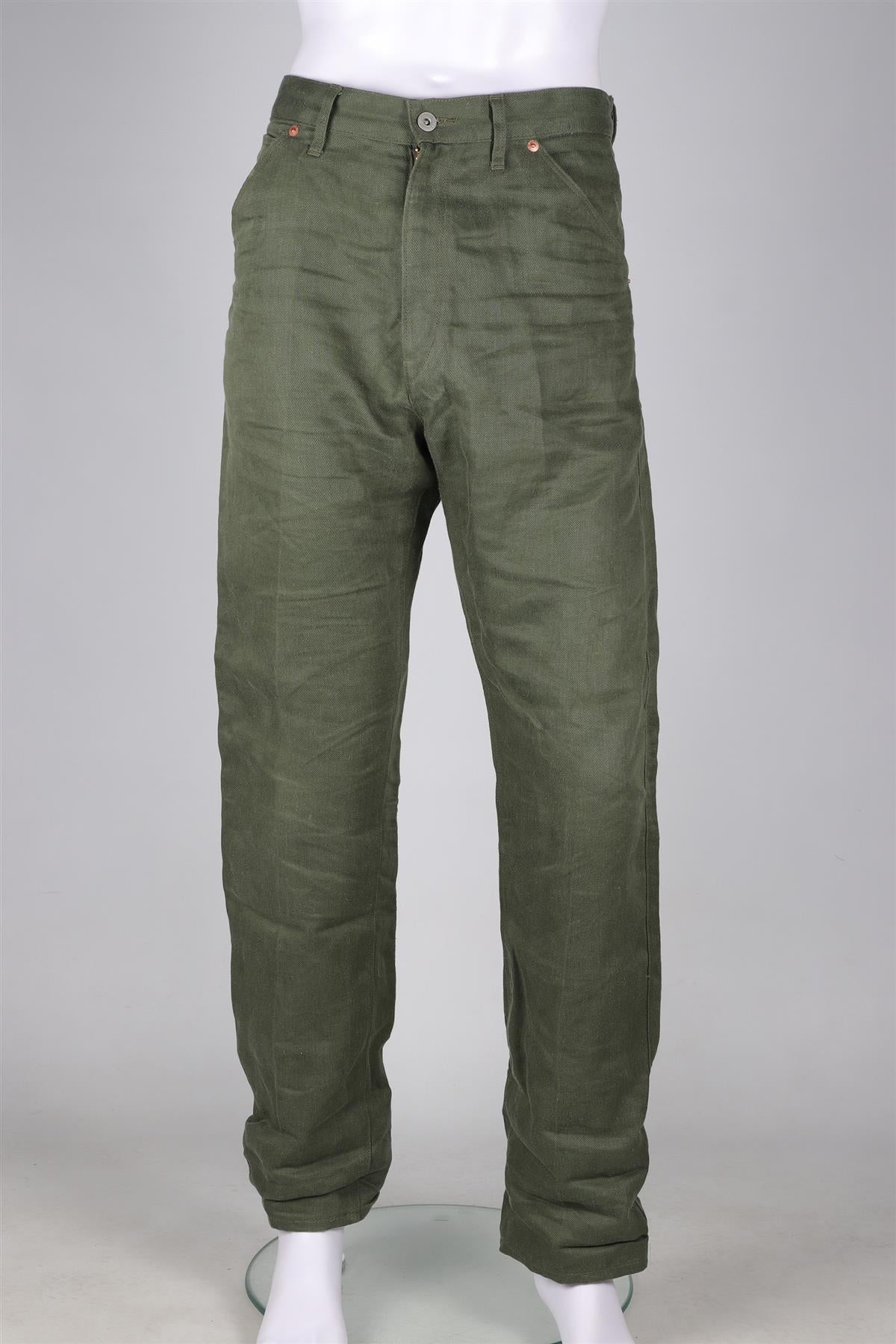 JUNYA WATANABE + COMME DES GARCONS GREEN MEN'S LINEN STRAIGHT LEG PANTS LARGE - Image 2