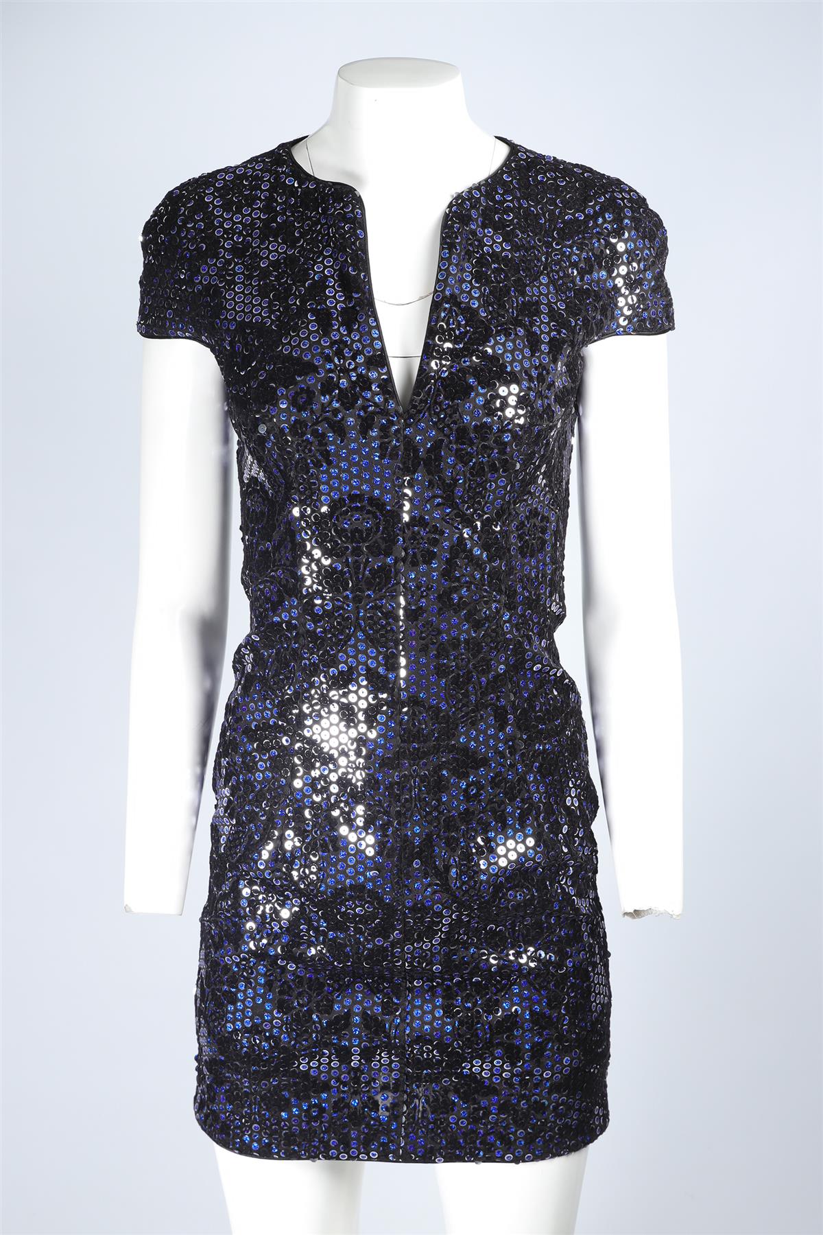JUST CAVALLI BLUE SEQUIN MINI DRESS SMALL - Image 2