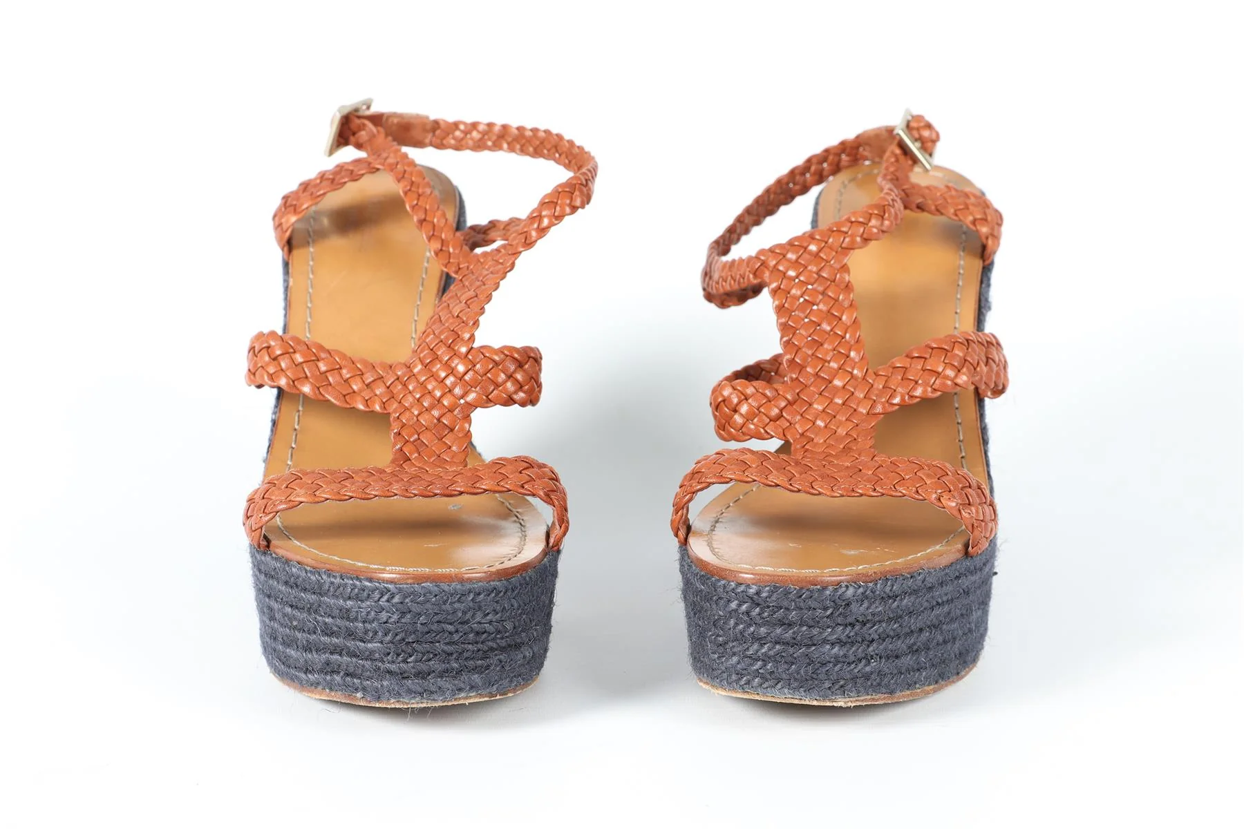 KATE SPADE BROWN AND NAVY LEATHER WEDGE ESPADRILLES US 9 UK 6 EU 39 - Image 3