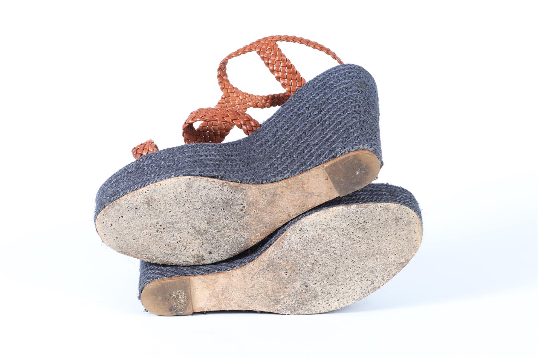KATE SPADE BROWN AND NAVY LEATHER WEDGE ESPADRILLES US 9 UK 6 EU 39 - Image 5