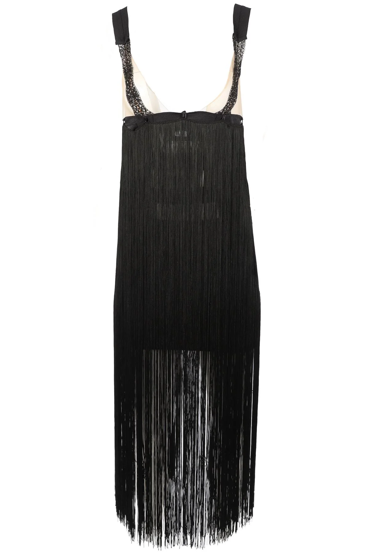 LA PERLA BLACK FRINGE MAXI DRESS UK 12