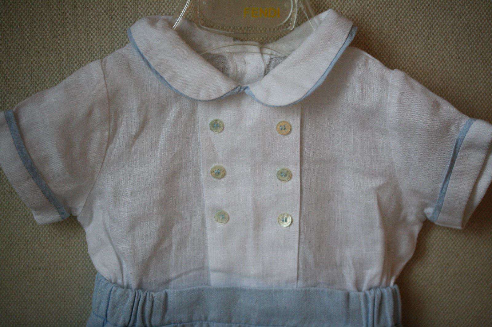 LA STUPENDERIA PALE BLUE LINEN BUSTER ROMPER 3 MONTHS - Image 3
