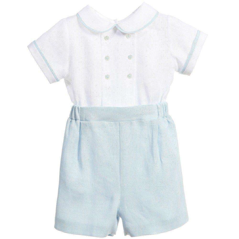 LA STUPENDERIA PALE BLUE LINEN BUSTER ROMPER 3 MONTHS - Image 4