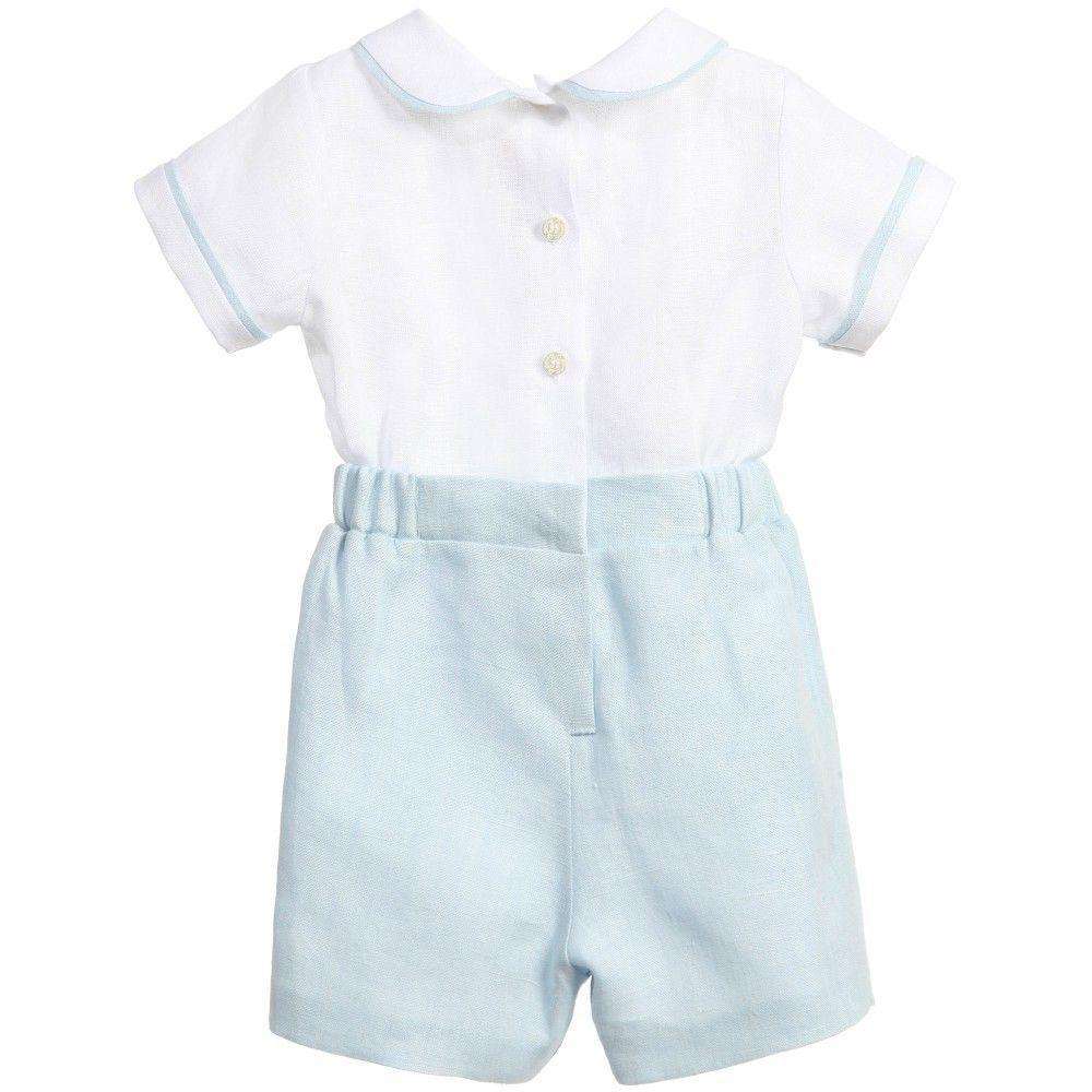 LA STUPENDERIA PALE BLUE LINEN BUSTER ROMPER 3 MONTHS - Image 5