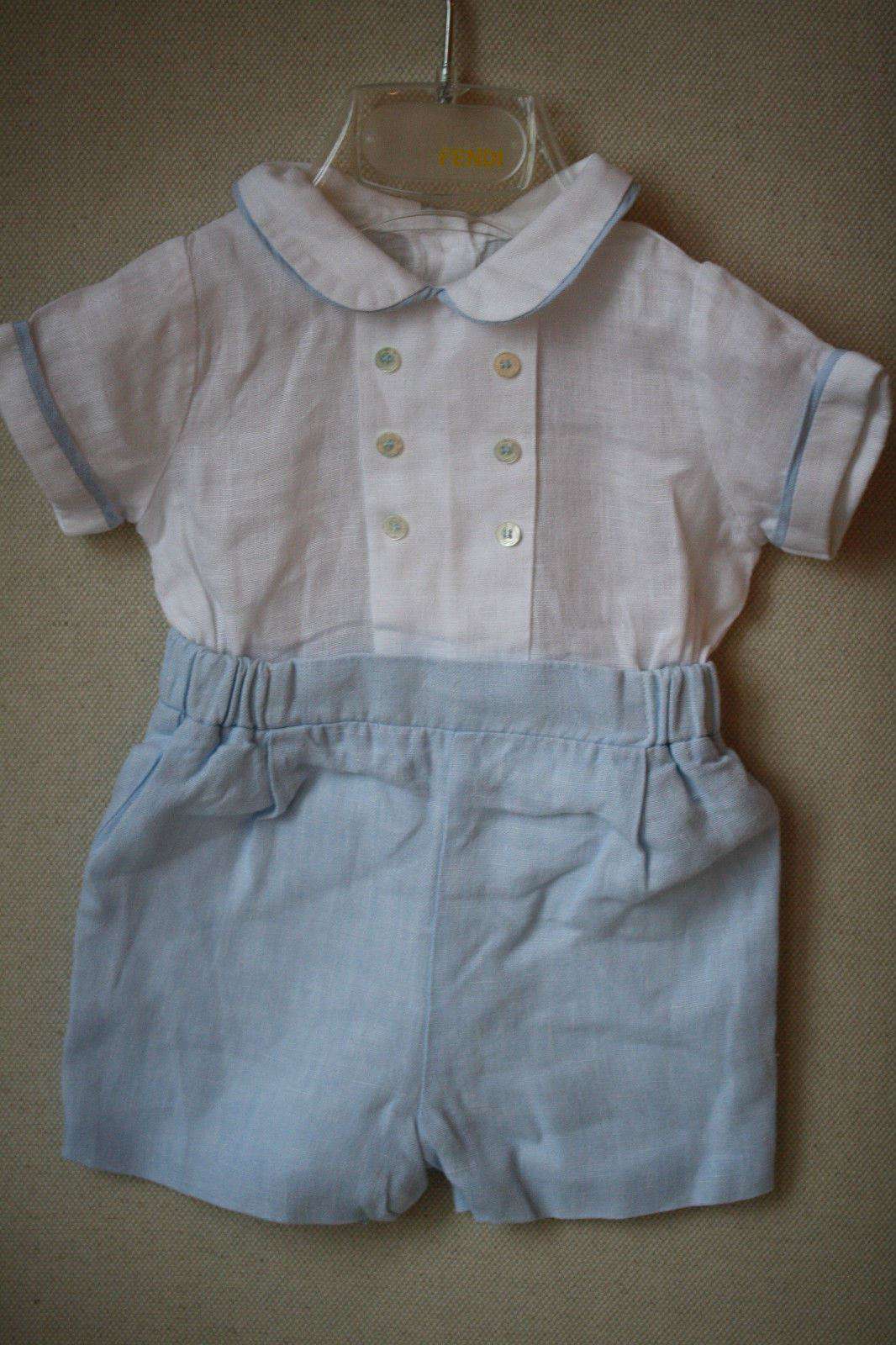 LA STUPENDERIA PALE BLUE LINEN BUSTER ROMPER 3 MONTHS - Image 6