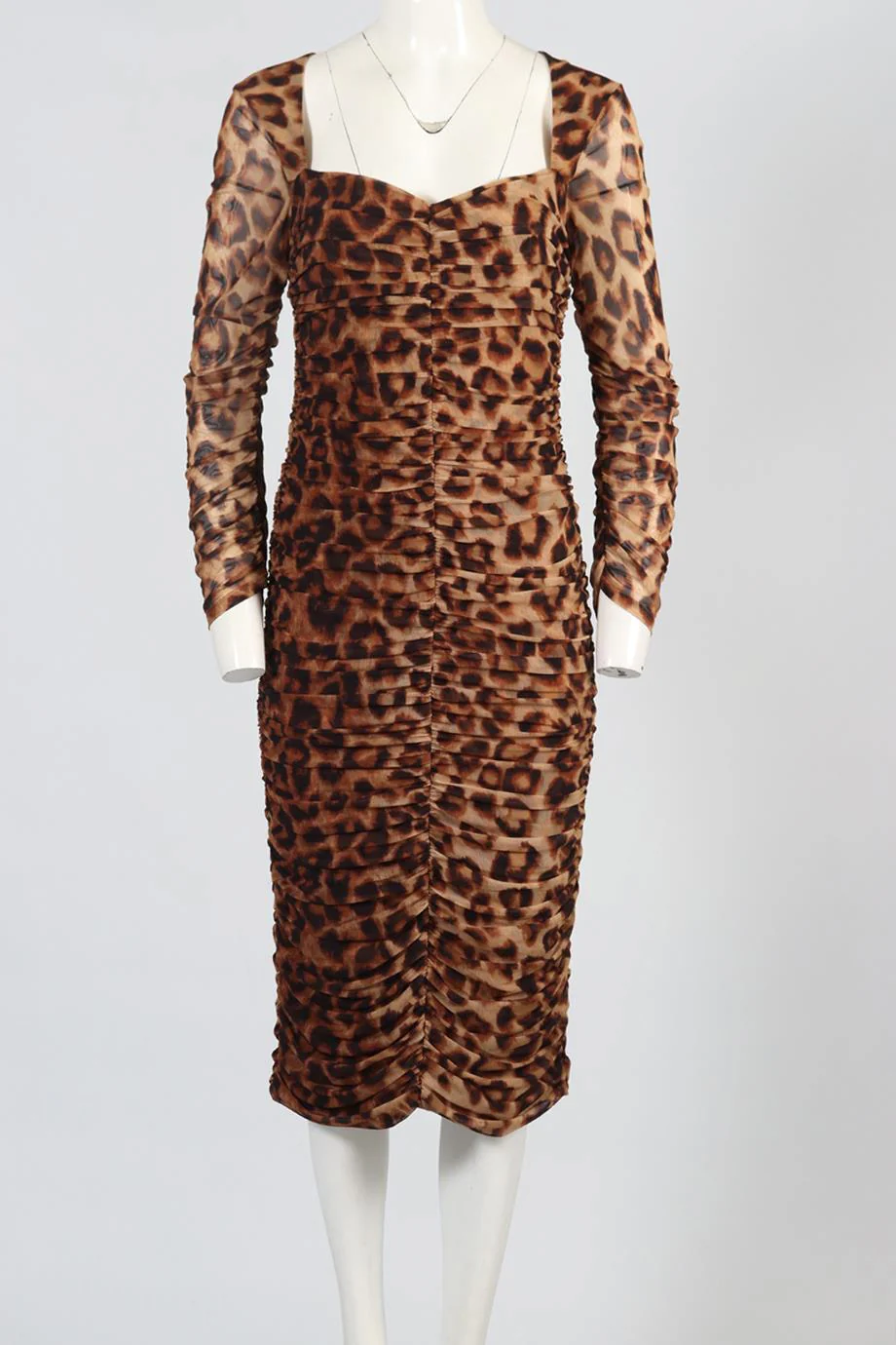 L'AGENCE LEOPARD PRINT MESH MIDI DRESS SMALL - Image 2