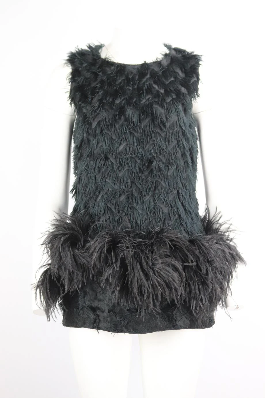 LANVIN 2014 FEATHER TRIMMED WOOL BLEND MINI DRESS FR 38 UK 10 - Image 2