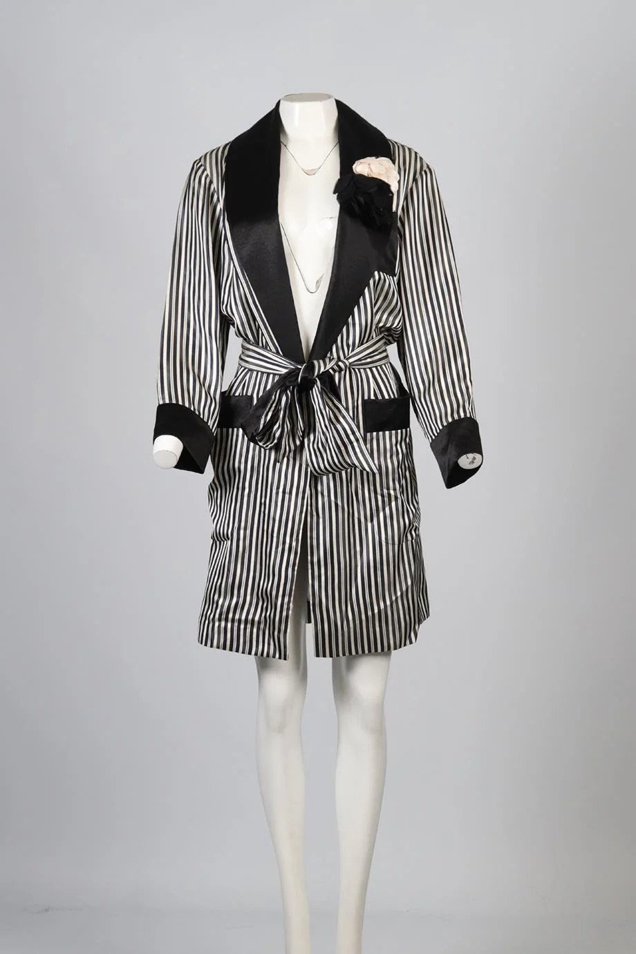 LANVIN BELTED STRIPED SILK ROBE FR 38 UK 10 - Image 2