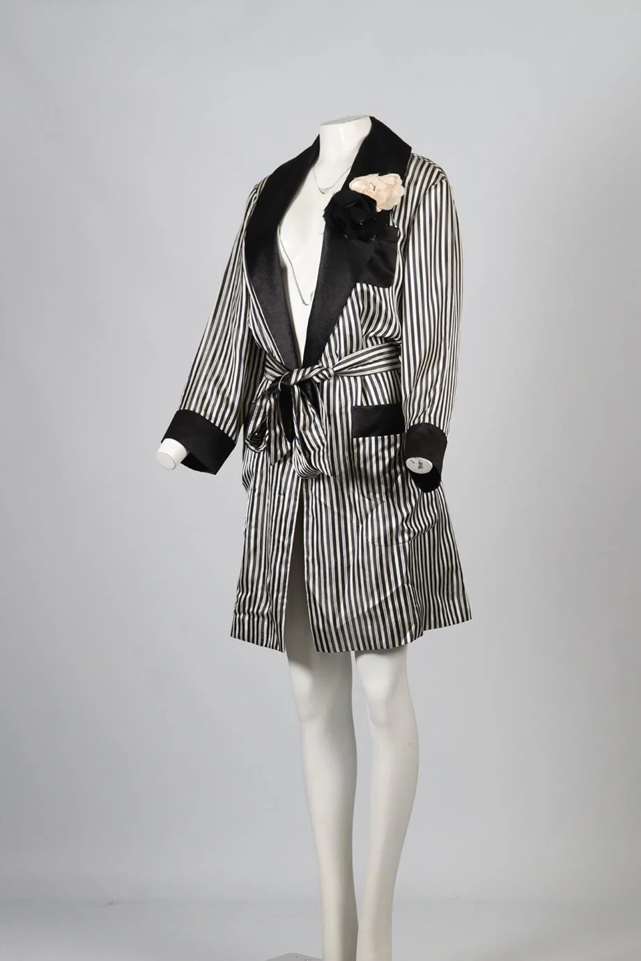 LANVIN BELTED STRIPED SILK ROBE FR 38 UK 10 - Image 3