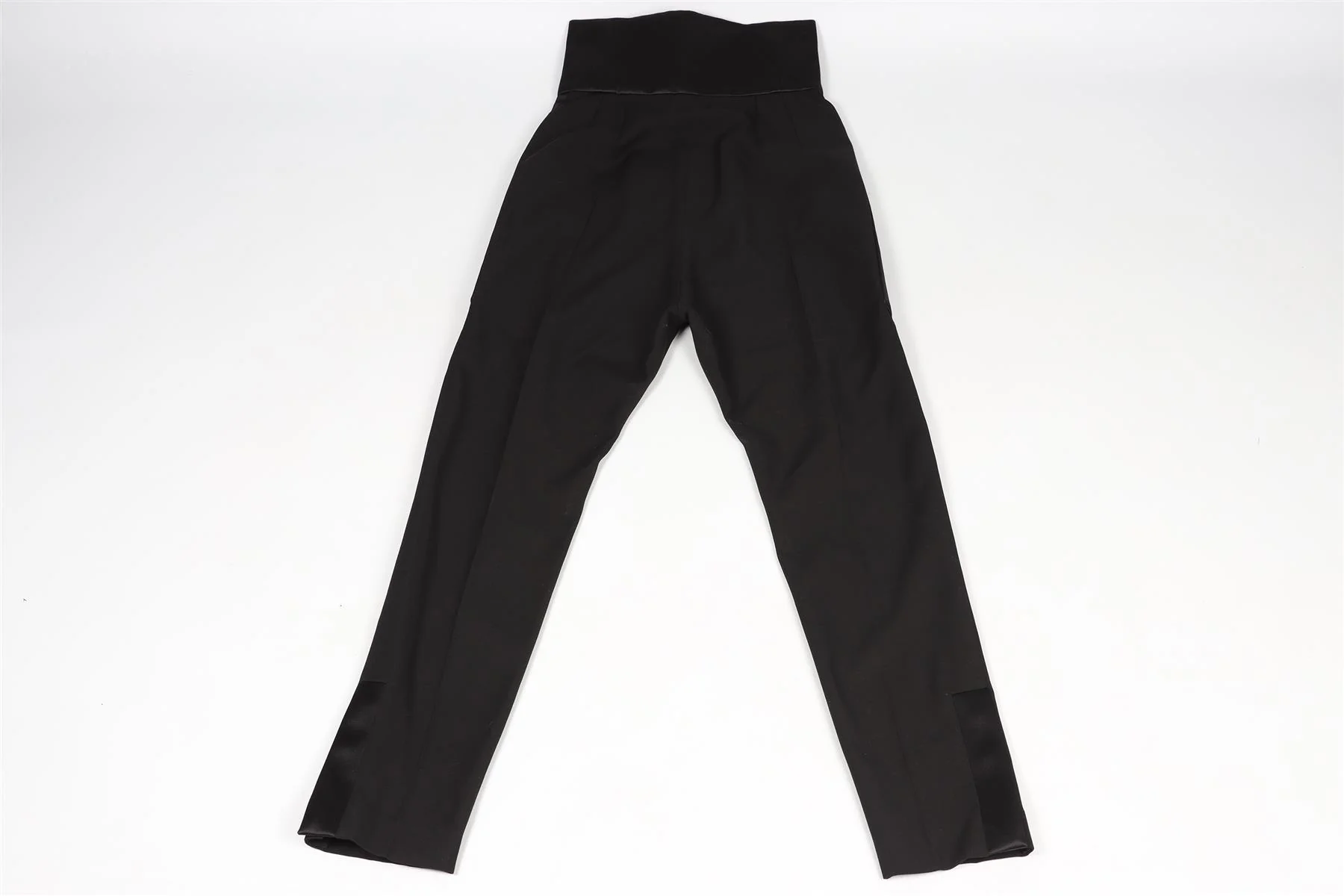 LANVIN BLACK SATIN AND WOOL BLEND STRAIGHT LEG PANTS FR 36 UK 8 - Image 4