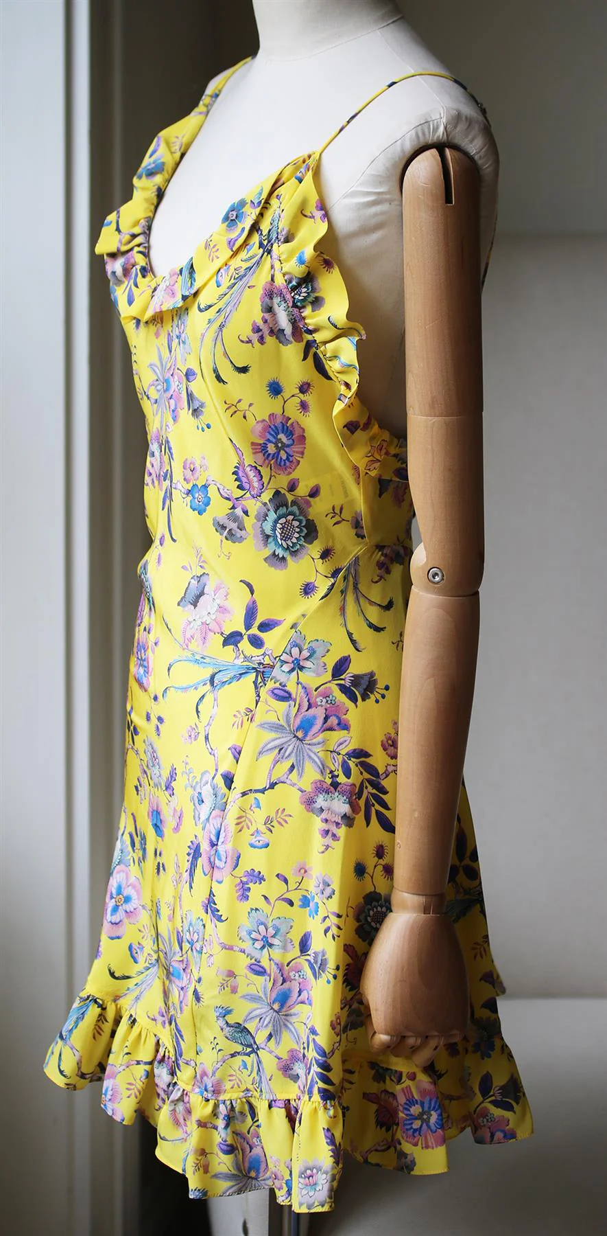 LES REVERIES RUFFLED FLORAL PRINT SILK CREPE MINI DRESS US 8 UK 12 - Image 3