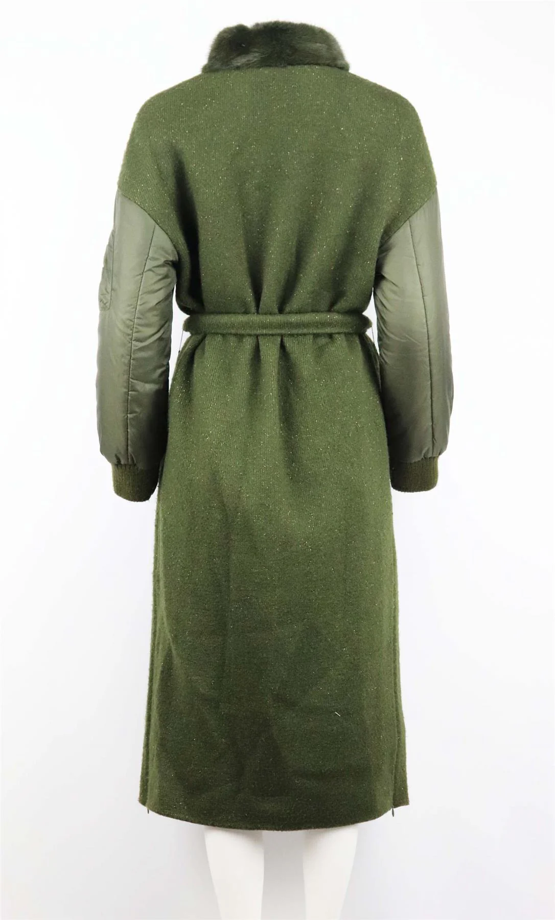 LILLY E VIOLETTA BELTED MINK TRIMMED WOOL KNIT COAT SMALL - Image 4