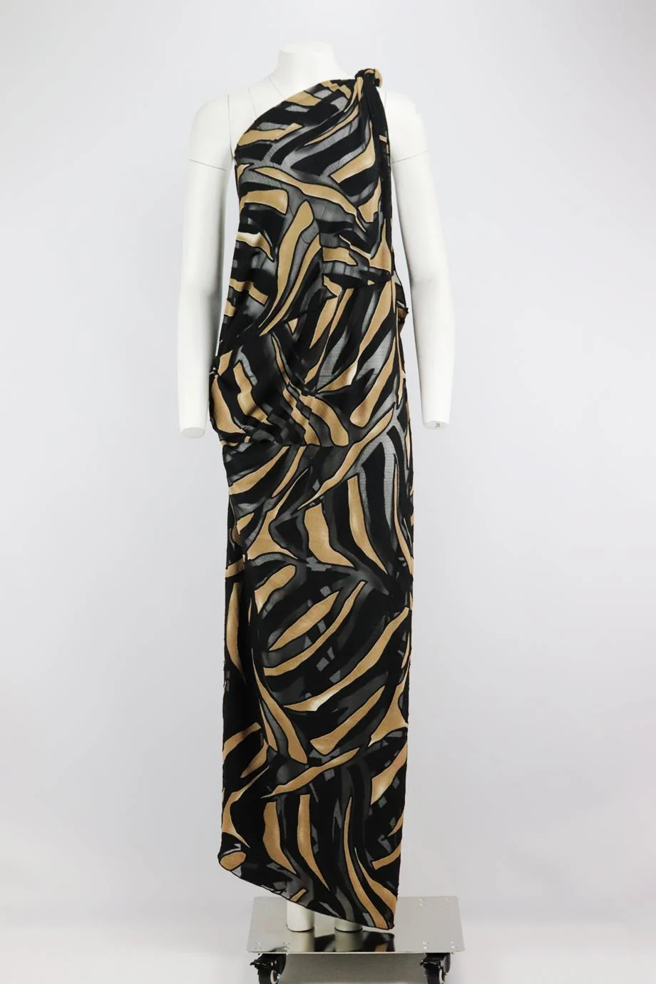 LISA MARIE FERNANDEZ ONE SHOULDER PRINTED DEVORÉ CREPE MAXI DRESS UK 10 - Image 2