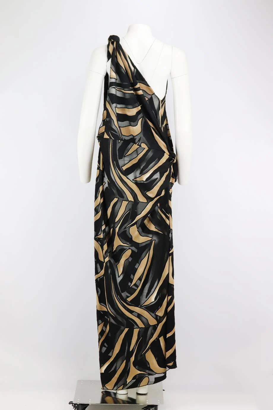 LISA MARIE FERNANDEZ ONE SHOULDER PRINTED DEVORÉ CREPE MAXI DRESS UK 10 - Image 4