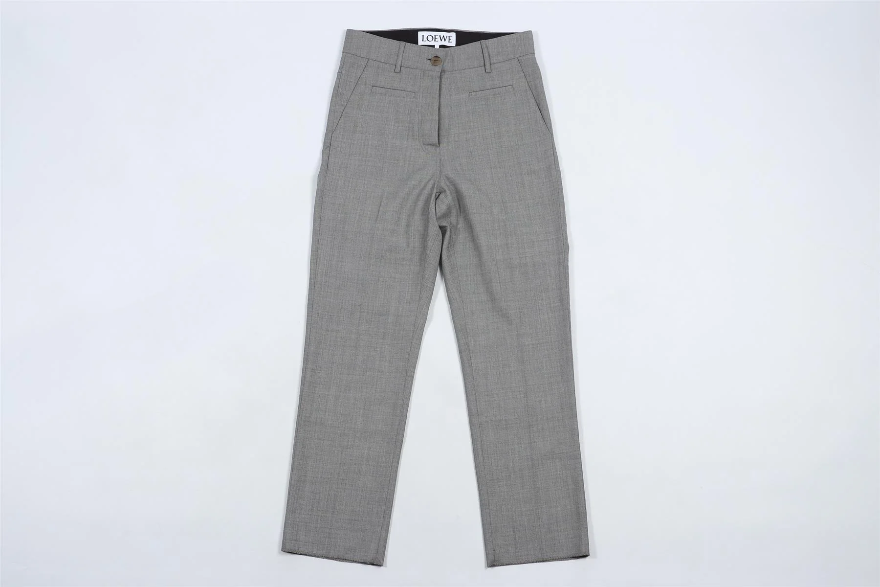 LOEWE GREY WOOL STRAIGHT LEG TROUSERS FR 34 UK 6 - Image 2