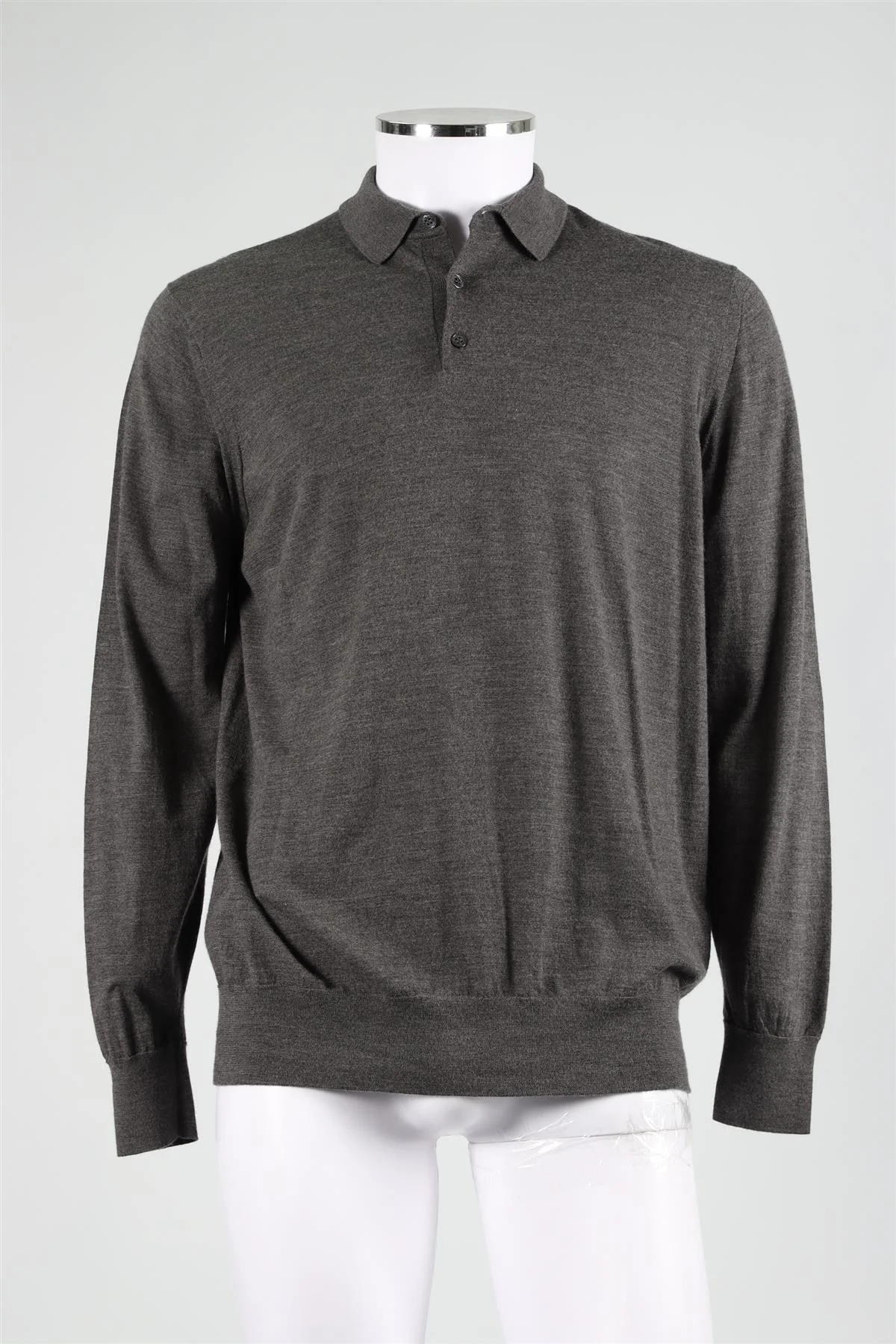 LORO PIANA GREY MEN'S WOOL POLO SHIRT IT 56 - Image 7