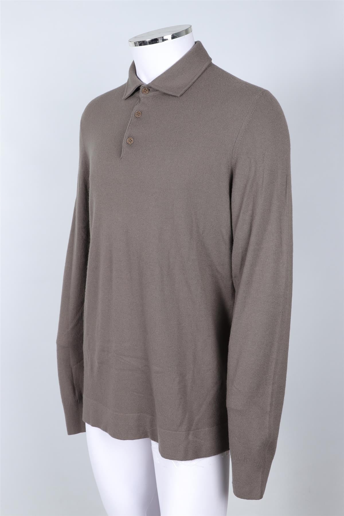 LORO PIANA KHAKI MEN'S CASHMERE POLO SWEATER IT 56 UK 46 - Image 3
