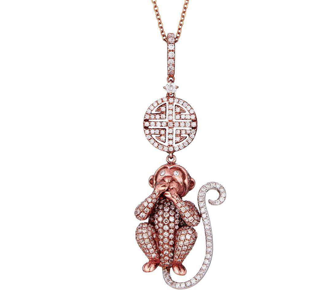 LORRAINE SCHWARTZ 18K YELLOW GOLD SPEAK NO EVIL MONKEY DIAMOND NECKLACE - Image 2