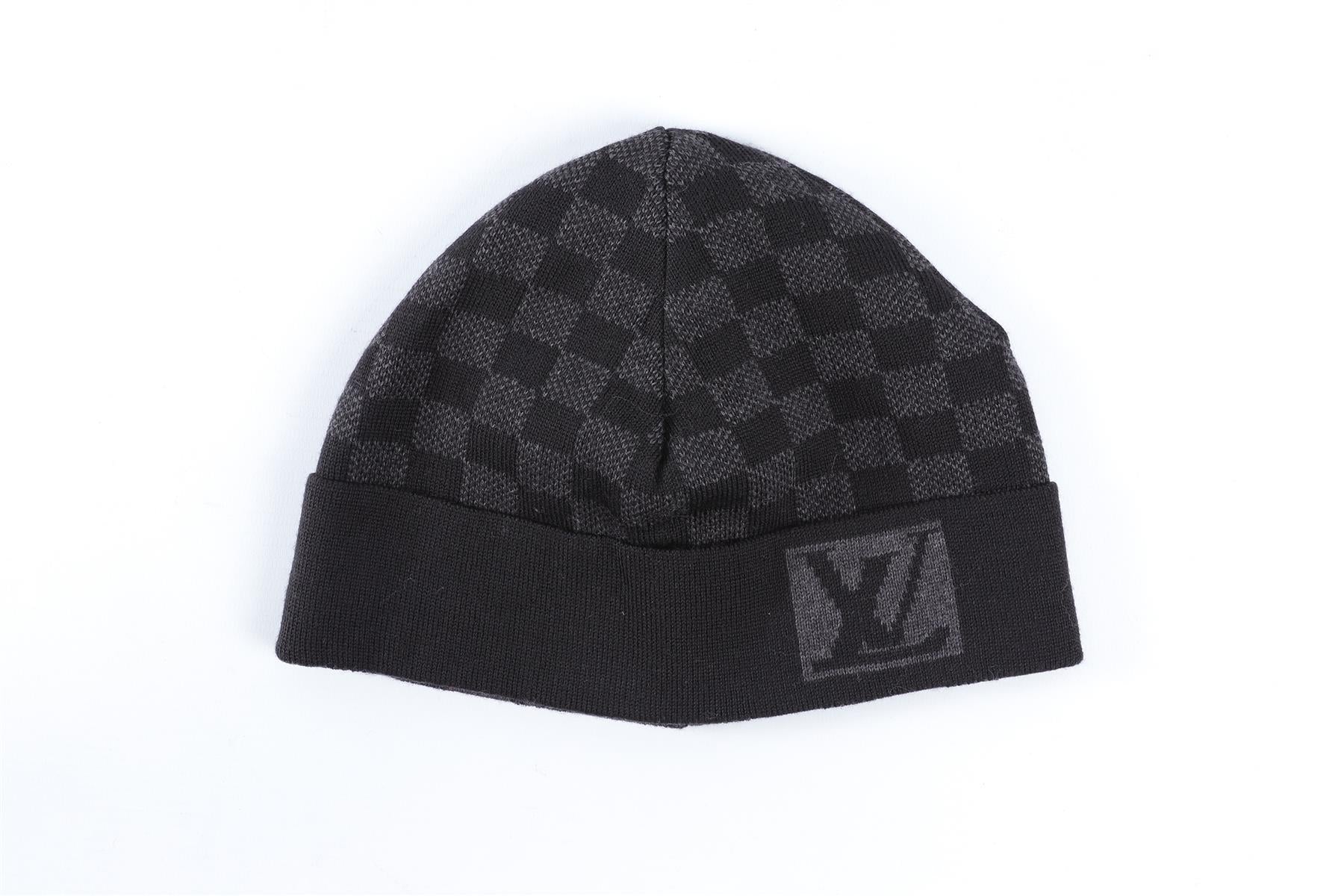 LOUIS VUITTON BLACK MEN'S DAMIER EBENE WOOL BEANIE ONE SIZE - Image 2
