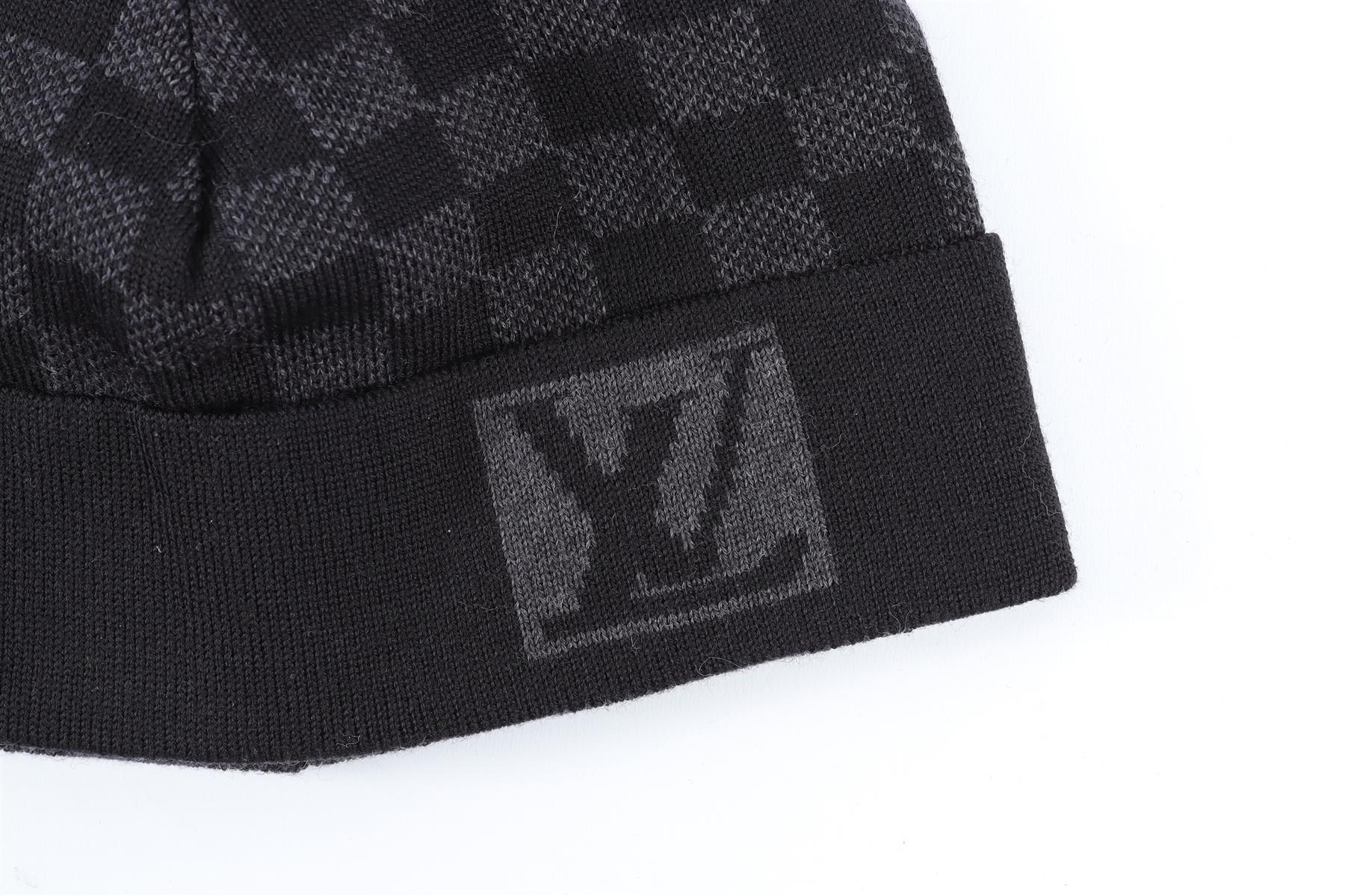 LOUIS VUITTON BLACK MEN'S DAMIER EBENE WOOL BEANIE ONE SIZE - Image 3