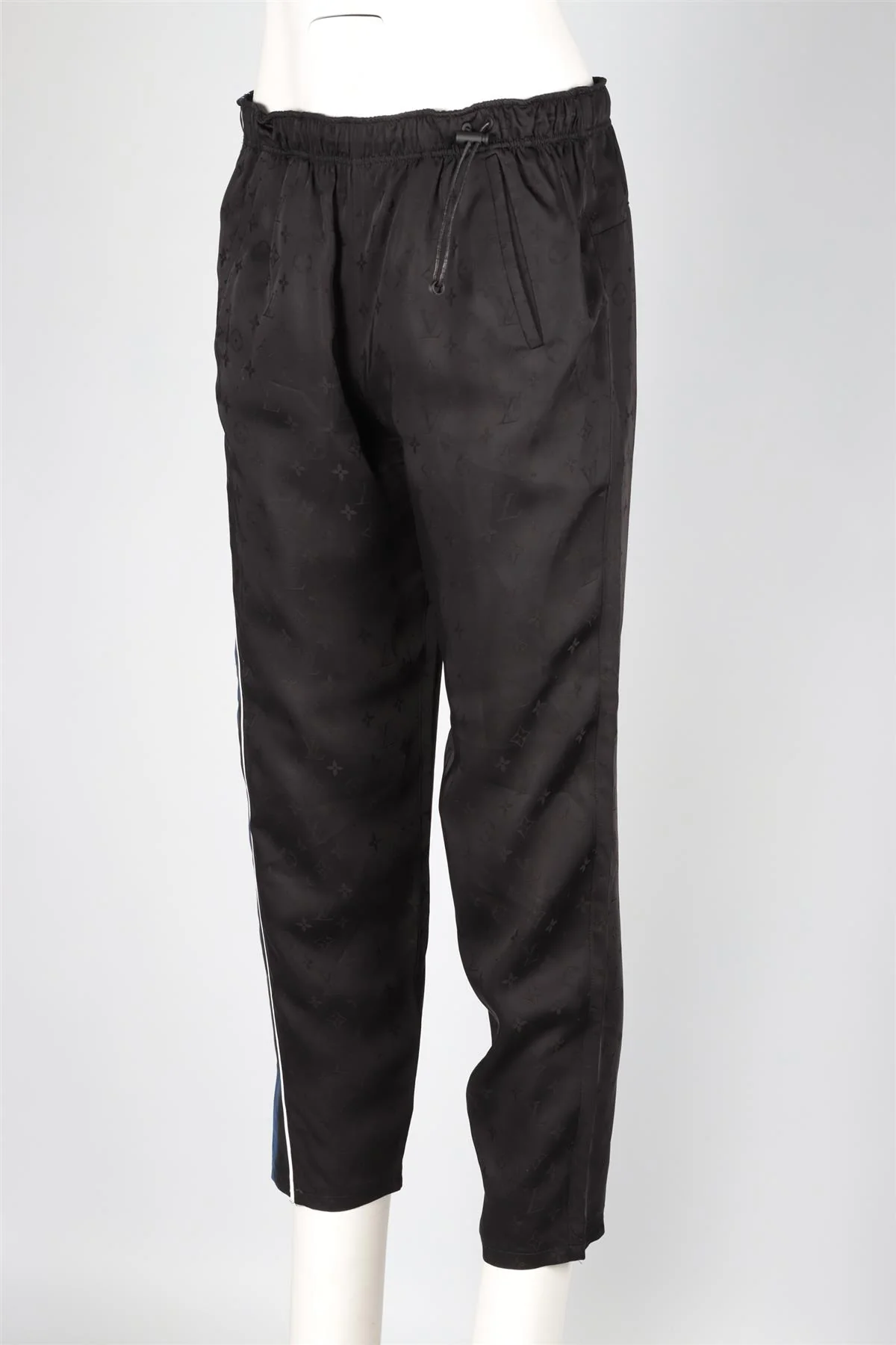 LOUIS VUITTON BLACK MONOGRAM SILK TAPERED PANTS FR 38 UK 10 - Image 3