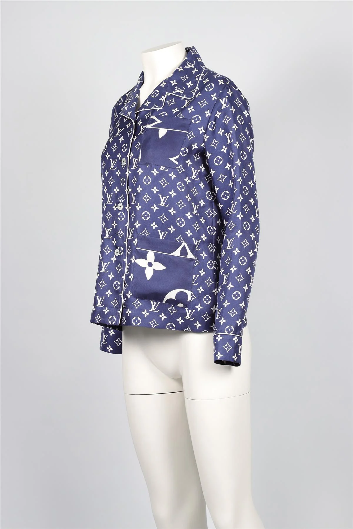 LOUIS VUITTON BLUE MONOGRAM SILK SHIRT FR 38 UK 10 - Image 3