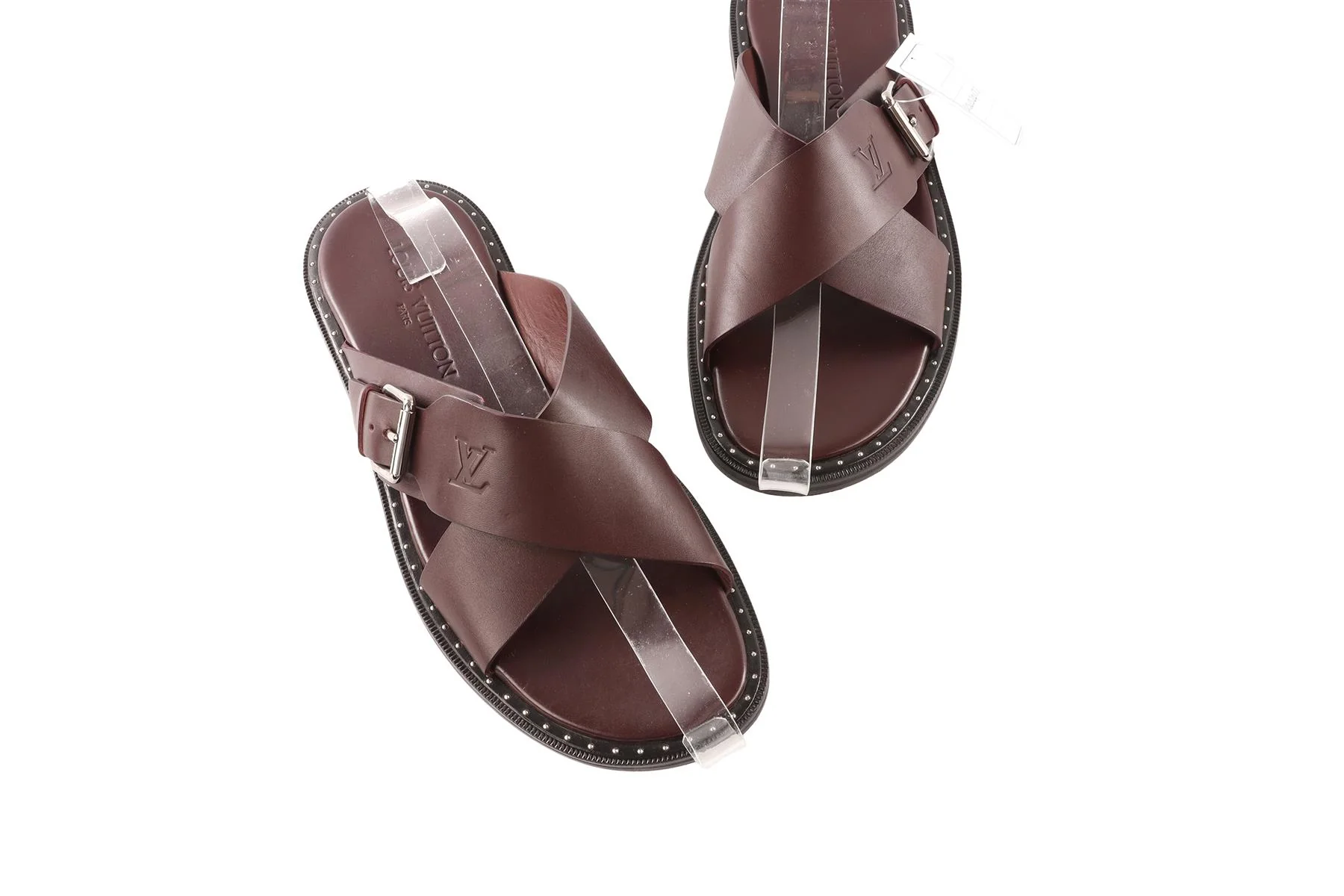 LOUIS VUITTON BROWN MEN'S LEATHER SANDALS EU 41.5 UK 8.5 US 11.5 - Image 4