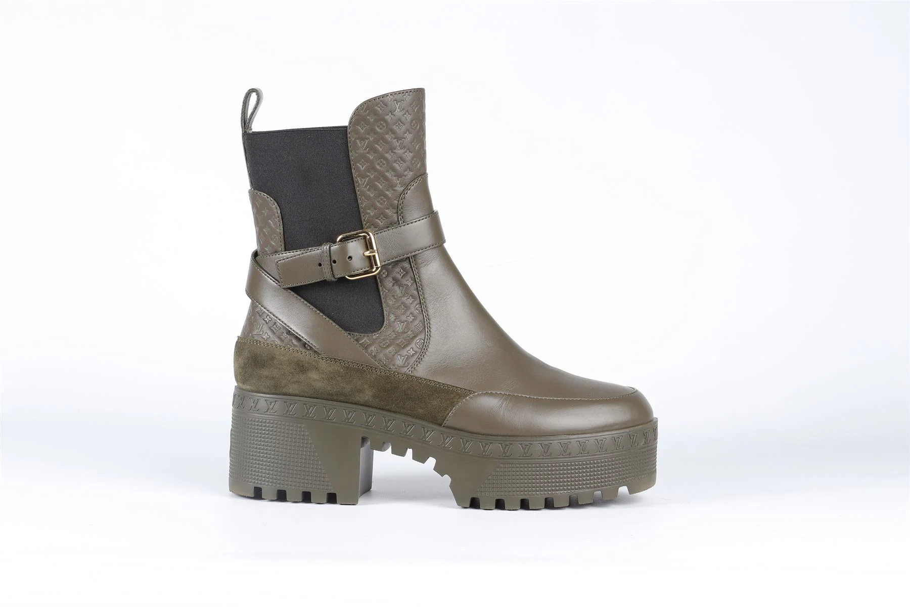 LOUIS VUITTON GREEN LAUREATE MONOGRAM LEATHER BOOTS EU 39 UK 6 US 9 - Image 2