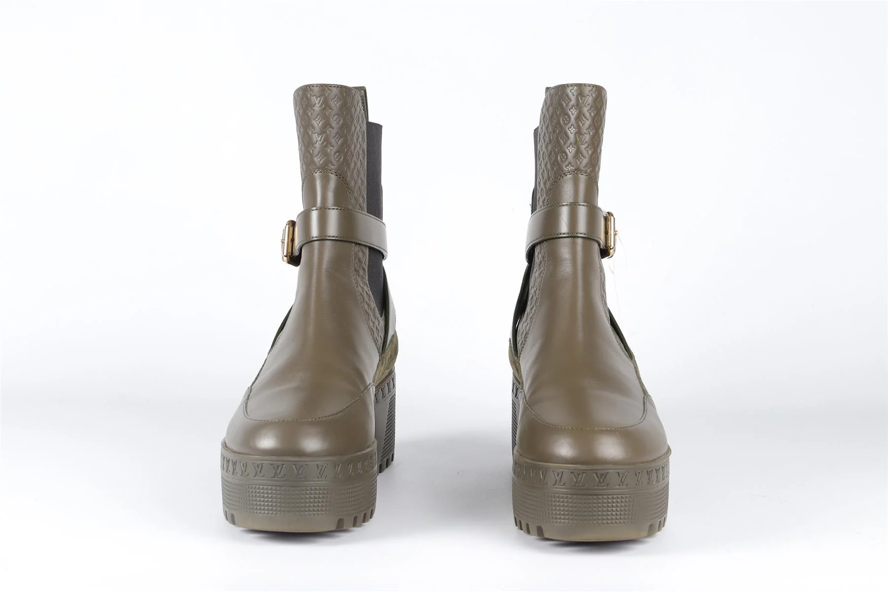 LOUIS VUITTON GREEN LAUREATE MONOGRAM LEATHER BOOTS EU 39 UK 6 US 9 - Image 3