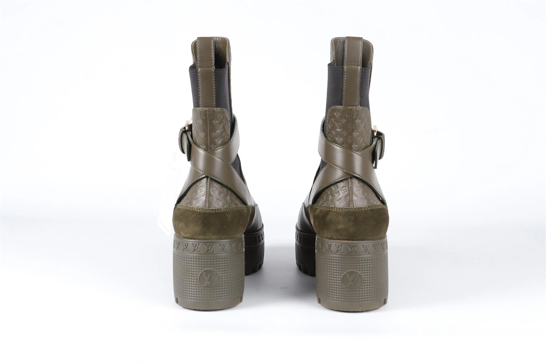 LOUIS VUITTON GREEN LAUREATE MONOGRAM LEATHER BOOTS EU 39 UK 6 US 9 - Image 5