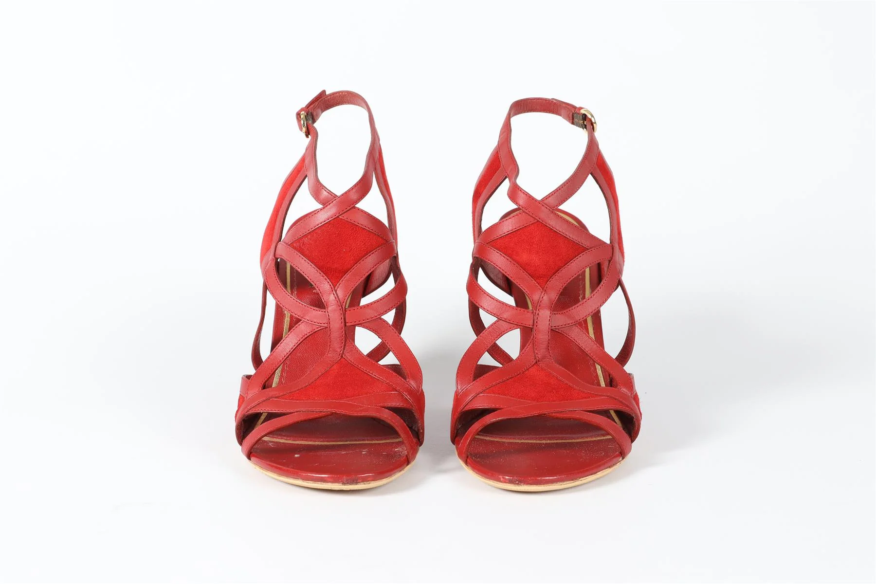LOUIS VUITTON RED LEATHER AND SUEDE WEDGE SANDALS EU 39 UK 6 US 9 - Image 3