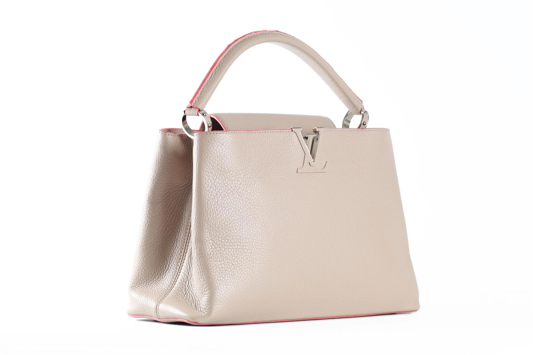 LOUIS VUITTON TAUPE 2014 CAPUCINES MM TAURILLON LEATHER TOTE BAG - Image 3
