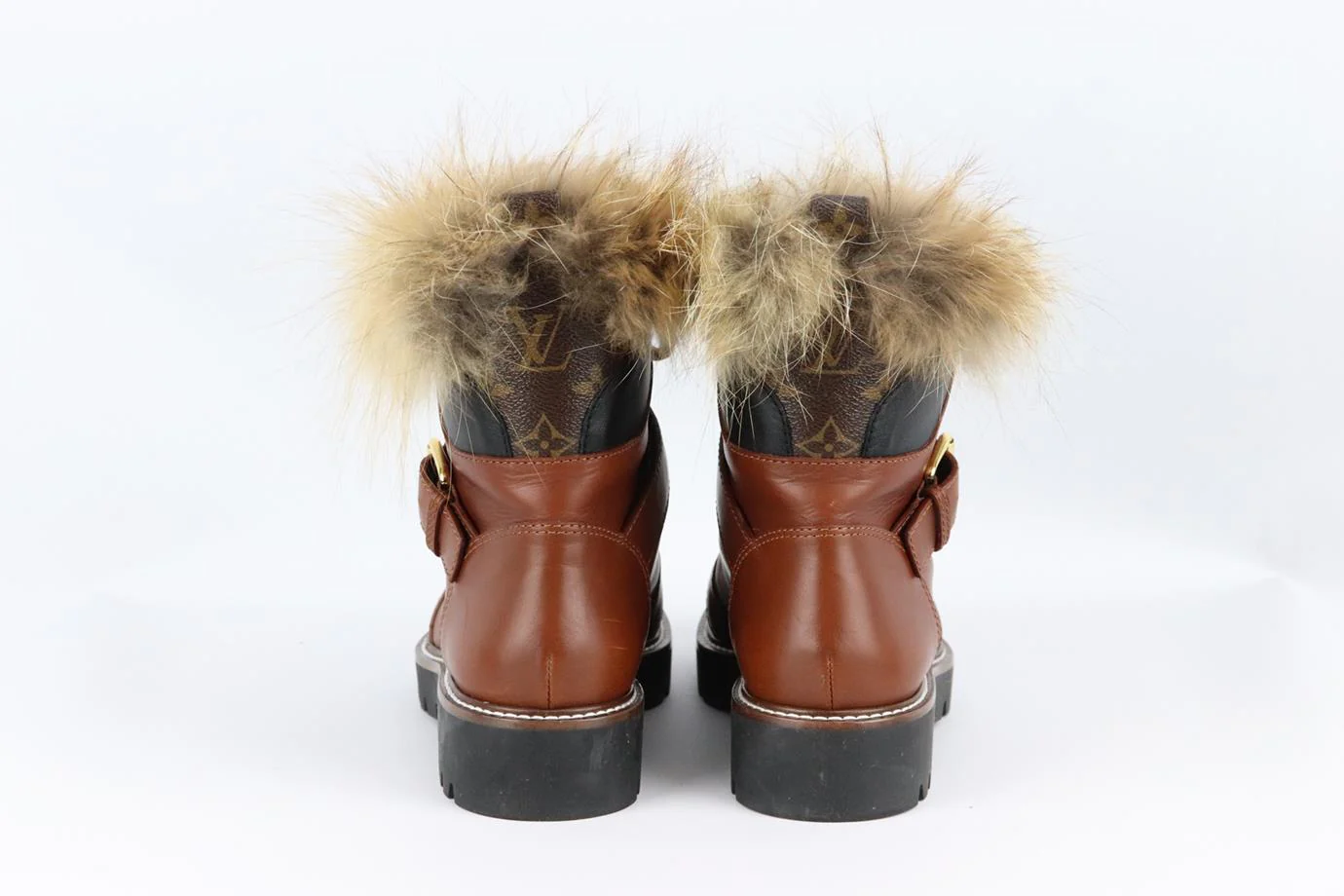 LOUIS VUITTON TERRITORY RANGER FUR TRIMMED LEATHER ANKLE BOOTS EU 38.5 UK 5.5 US 8.5 - Image 4