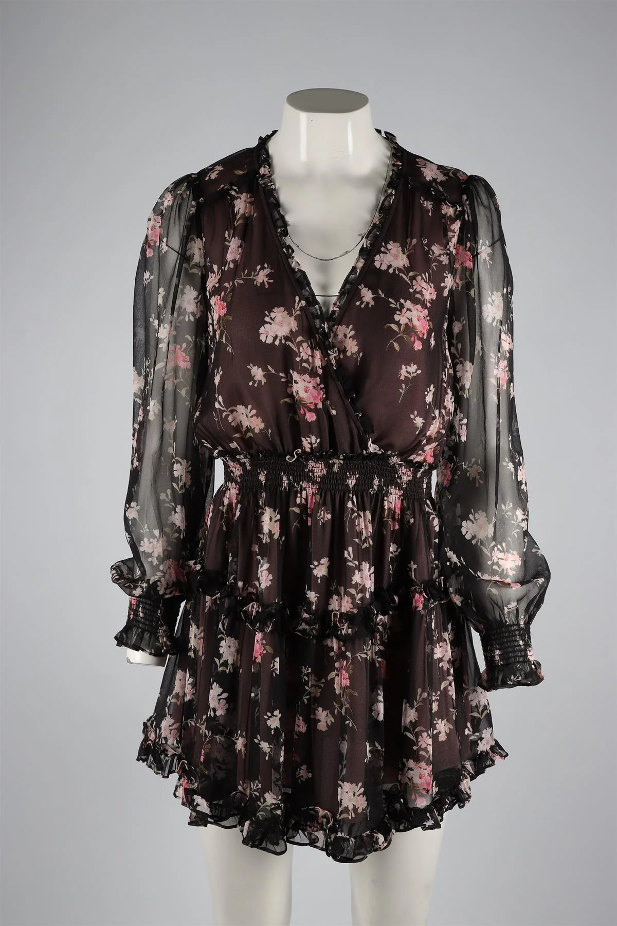LOVESHACKFANCY BLACK SILK MINI DRESS MEDIUM - Image 2