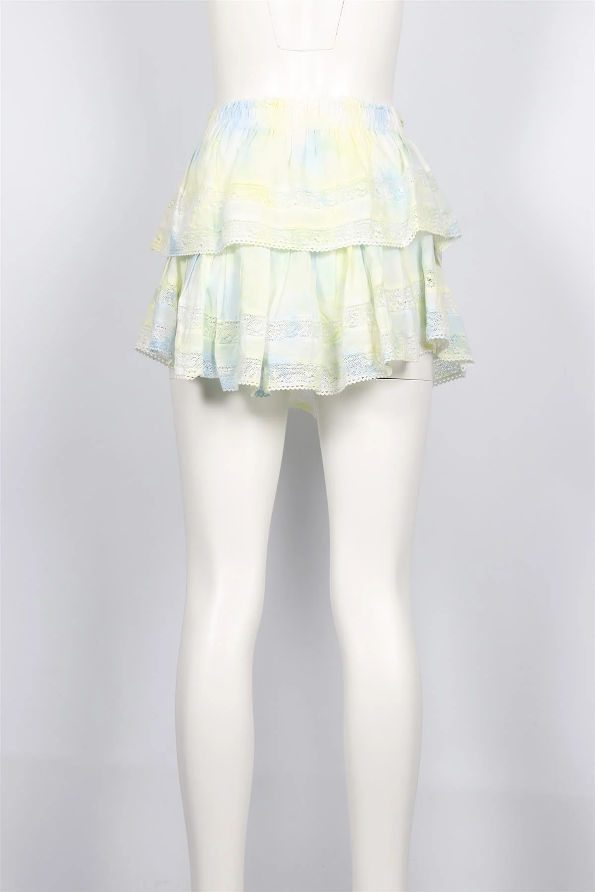 LOVESHACKFANCY BLUE AND YELLOW COTTON MINI SKIRT MEDIUM - Image 4