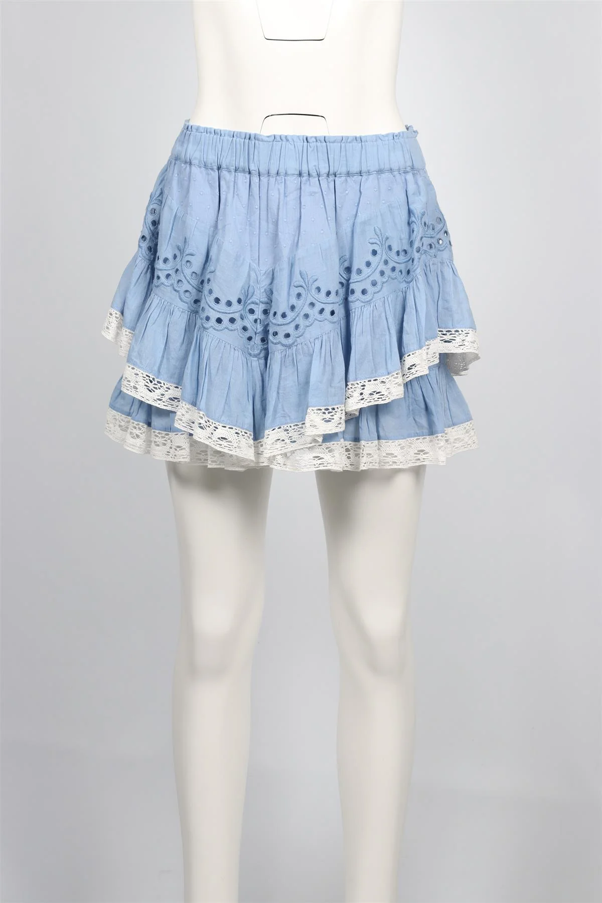 LOVESHACKFANCY BLUE COTTON MINI SKIRT SMALL - Image 2