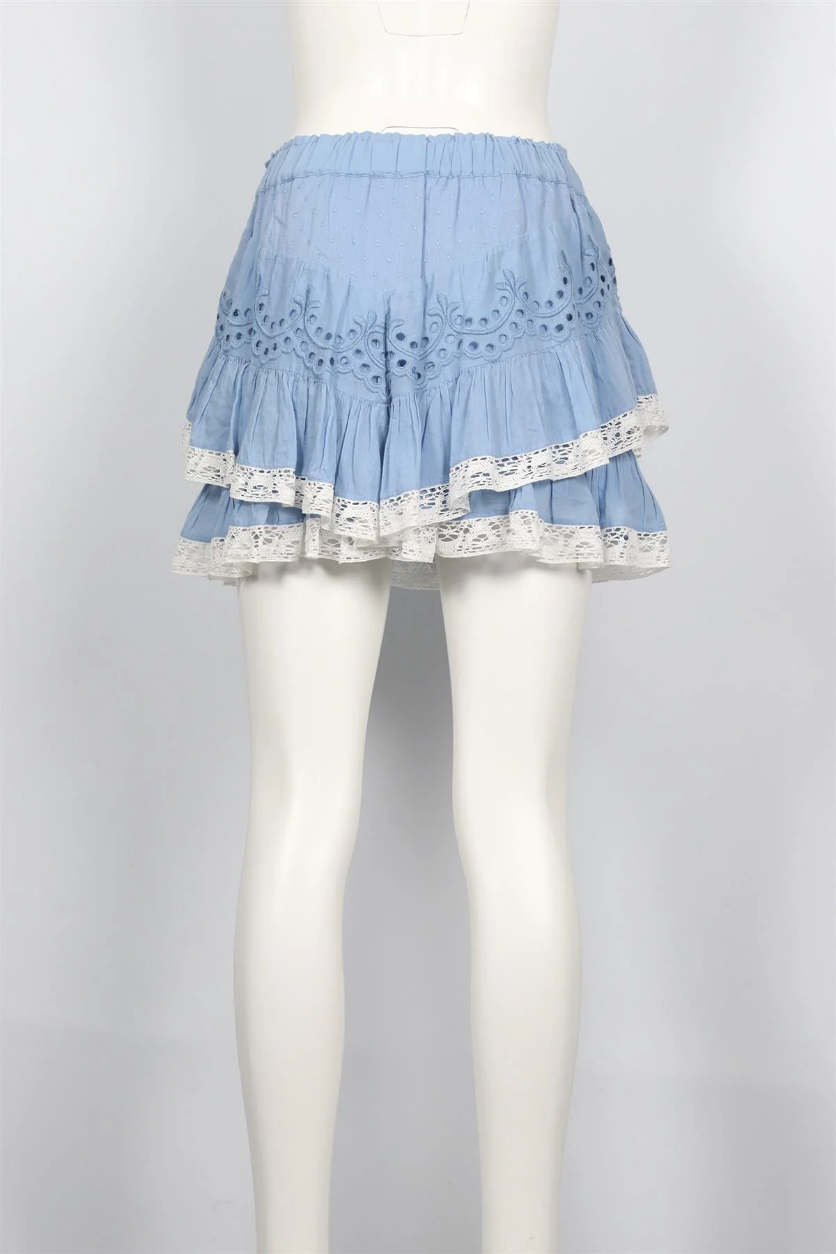 LOVESHACKFANCY BLUE COTTON MINI SKIRT SMALL - Image 4