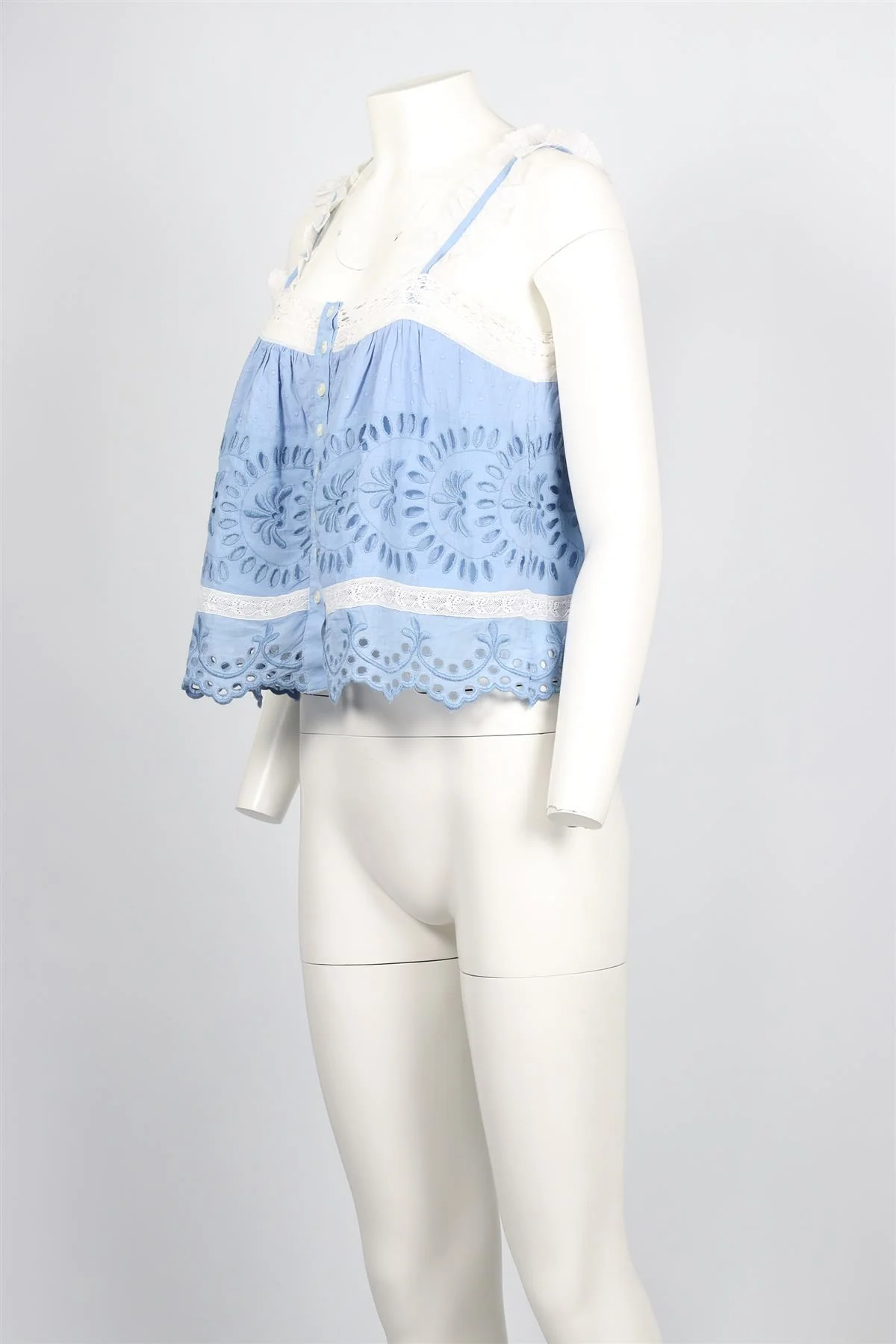 LOVESHACKFANCY BLUE CROPPED COTTON TOP SMALL - Image 3