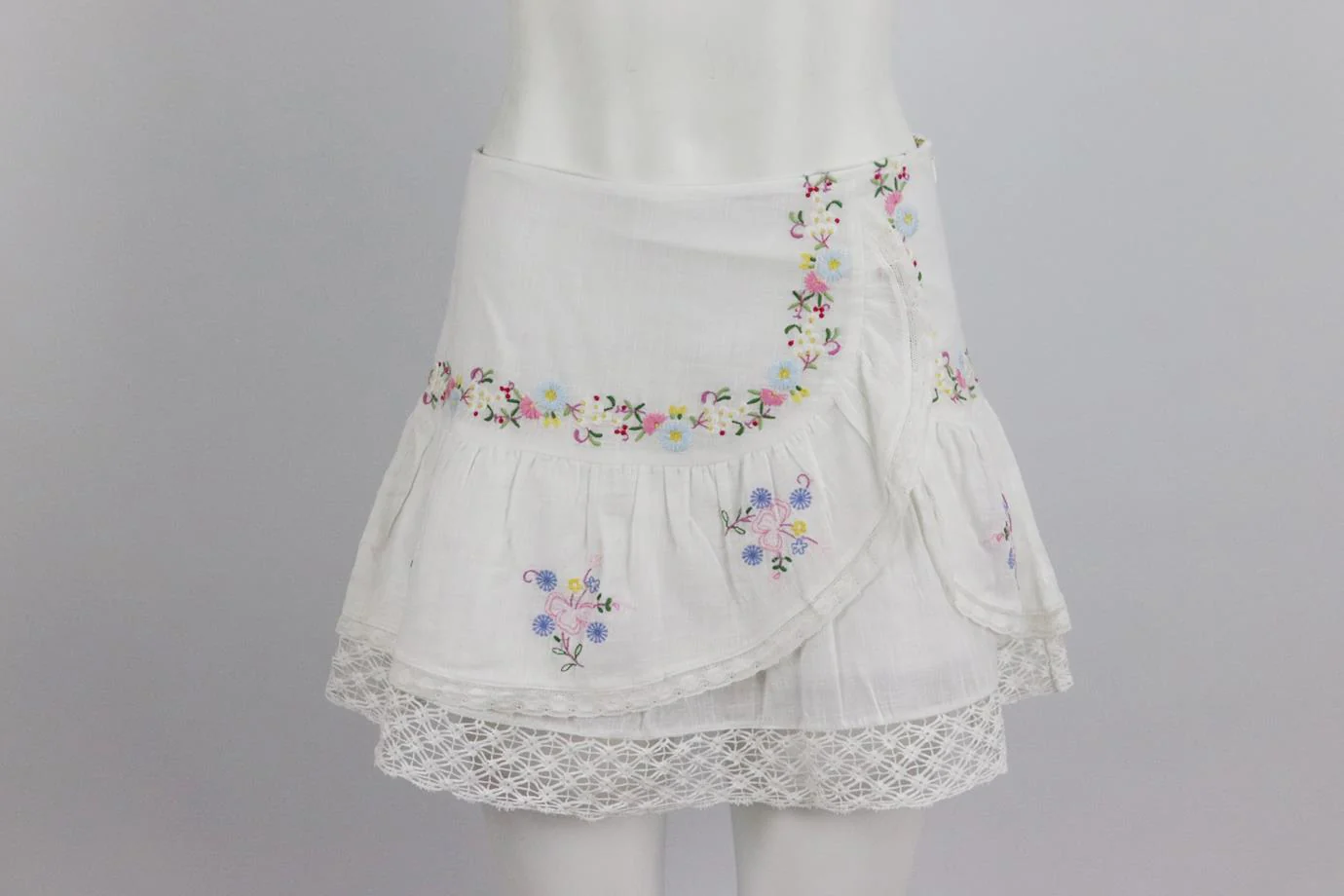 LOVESHACKFANCY EMBROIDERED COTTON VOILE MINI SKIRT US 4 UK 8 - Image 2